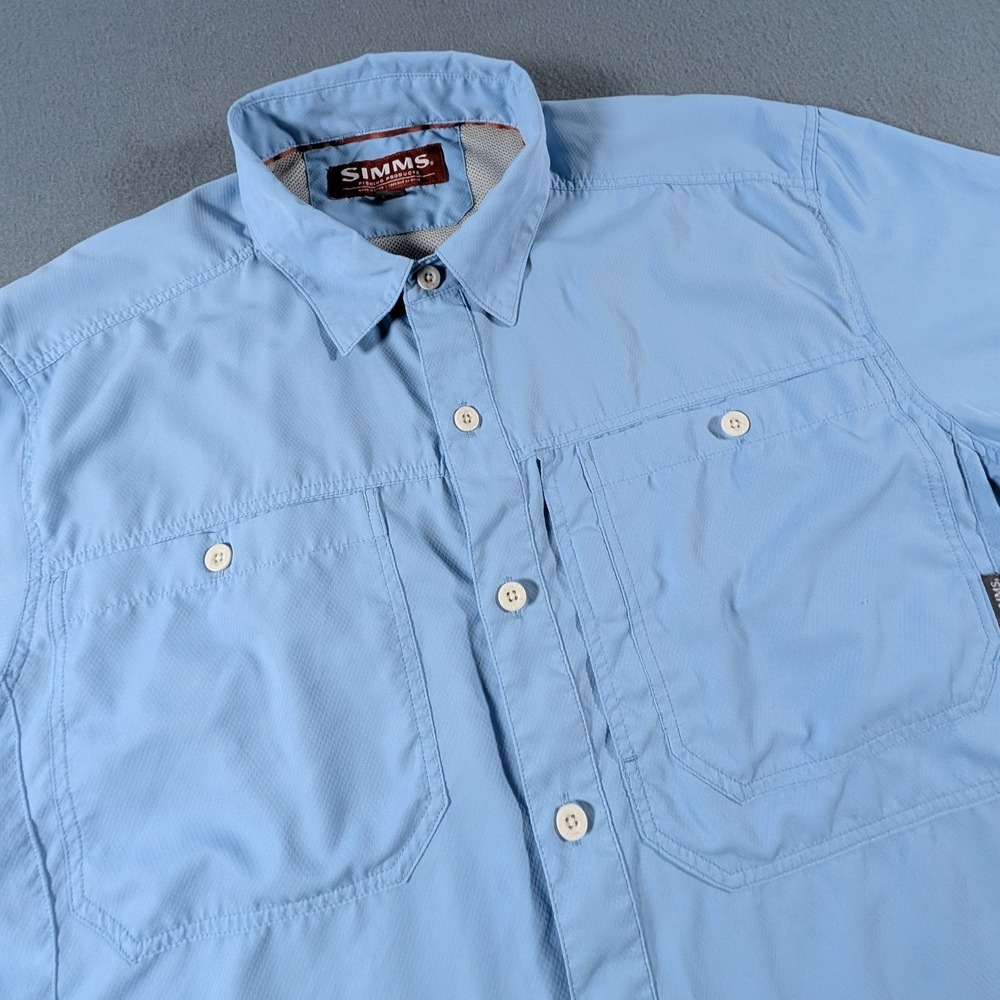 Simms Fishing Shirt Mens Large Short Sleeve Button Up Vented Pockets